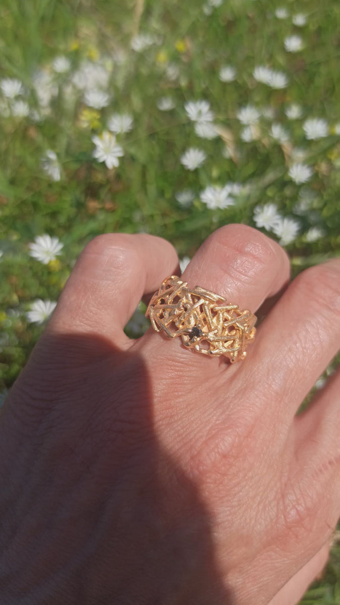 Branch Wrap Bird Nest Ring Nest Ring Gold With Black Diamond