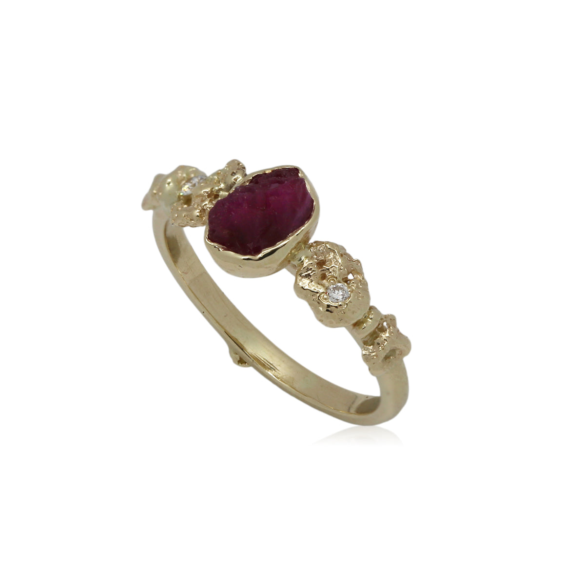 Out of the Sea Growth Ring in 14k yellow gold with Raw Ruby and White ...